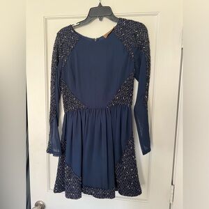 Karen Zambos Navy Long Sleeve Mini Dress
